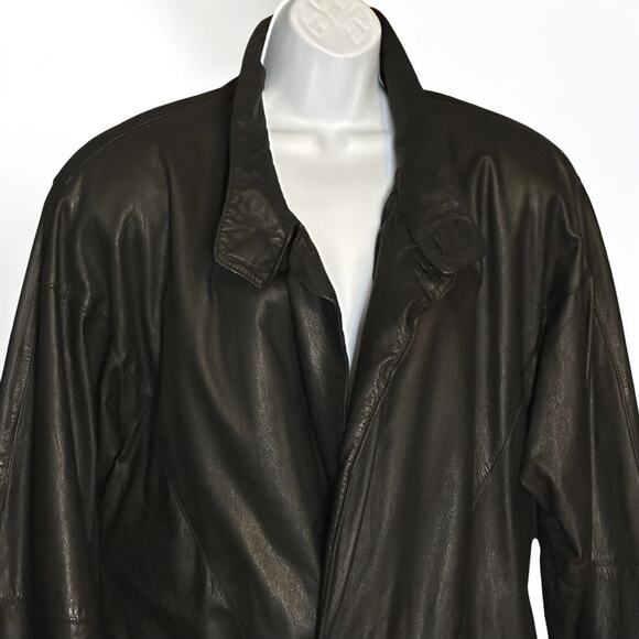 Vintage I.O.U. Leather Collection Black Trench Coat Women's Sz S Belted Duster - Picture 6 of 15